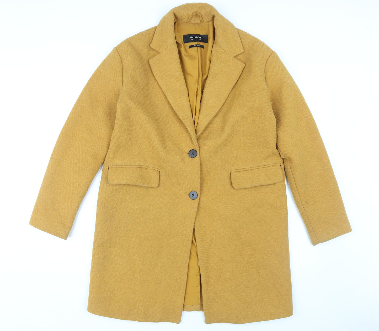 Pull&Bear Women's Yellow Button Coat, Size 26
