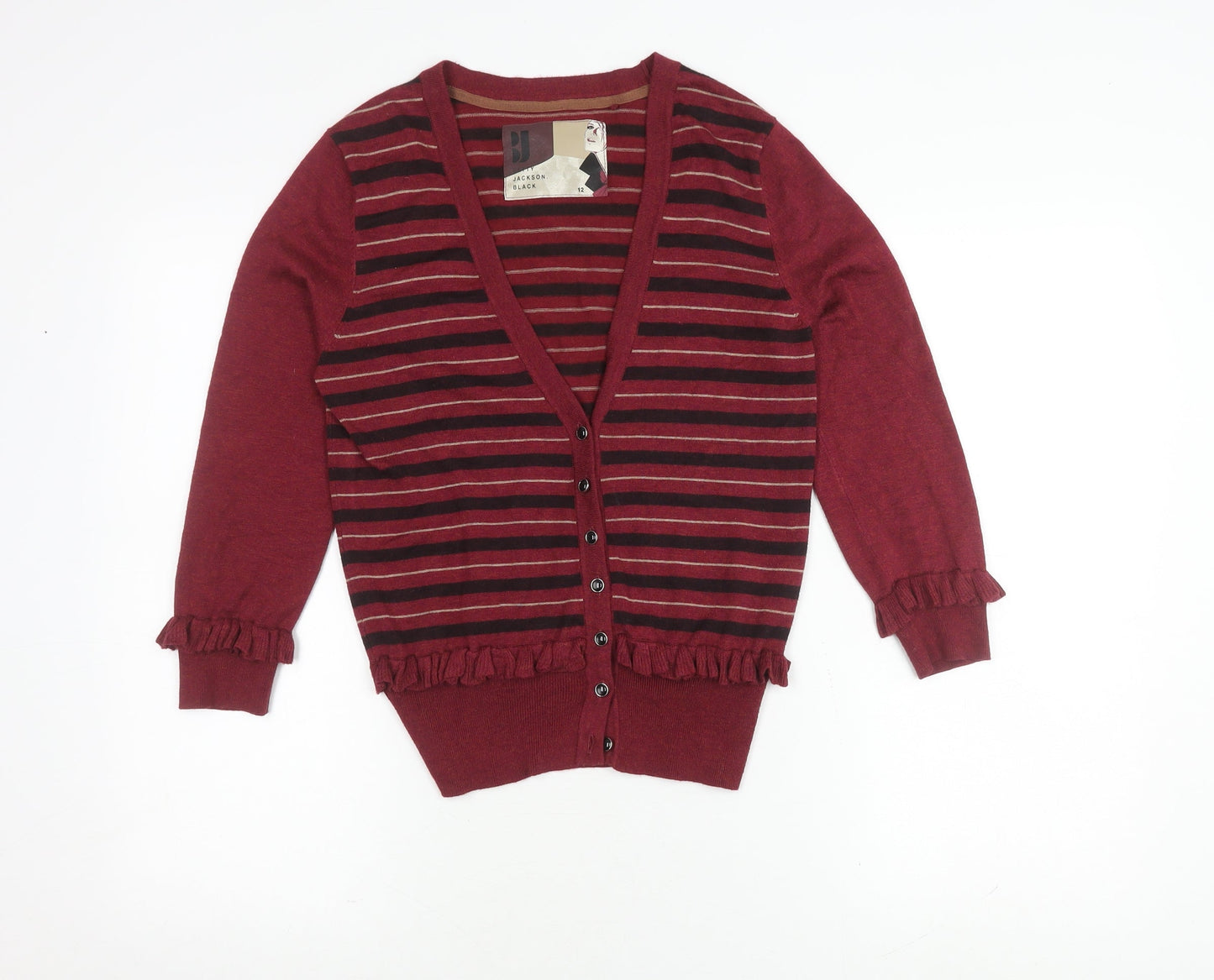 Betty Jackson Black Women's Red V-Neck Cardigan Size 12