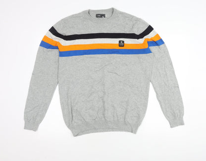 Jack & Jones Mens XL Grey Striped Knit Pullover Jumper