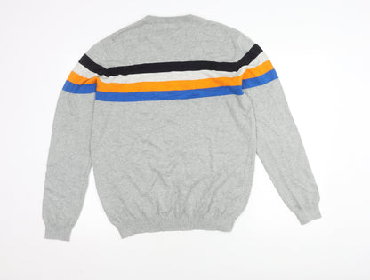 Jack & Jones Mens XL Grey Striped Knit Pullover Jumper