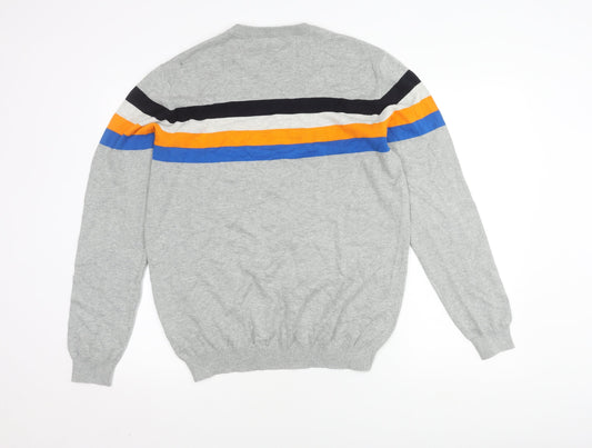 Jack & Jones Mens XL Grey Striped Knit Pullover Jumper
