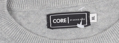 Jack & Jones Mens XL Grey Striped Knit Pullover Jumper