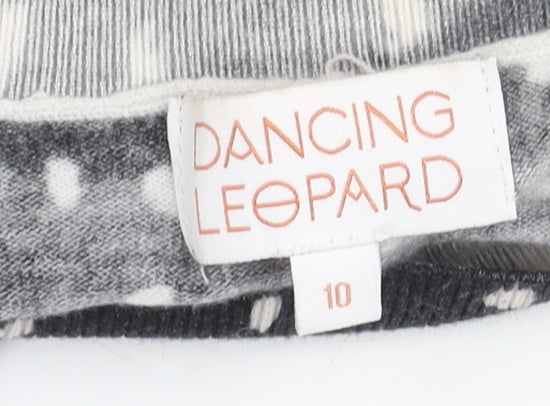 Womens UK Size 10 Dancing Leopard Black Tunic Blouse