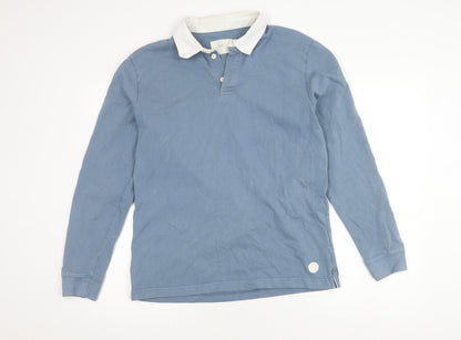 Folk Men's Blue Long Sleeve Polo Shirt, Size 4, Cotton