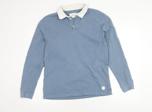 Folk Men's Blue Long Sleeve Polo Shirt, Size 4, Cotton