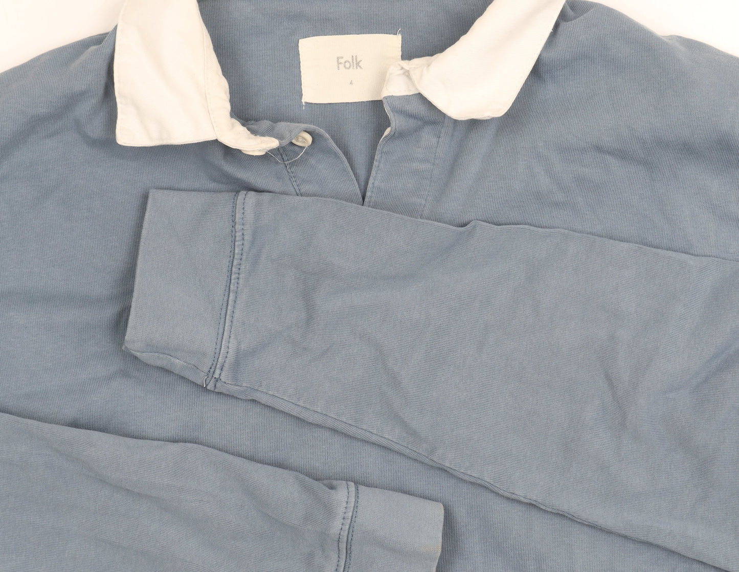 Folk Men's Blue Long Sleeve Polo Shirt, Size 4, Cotton