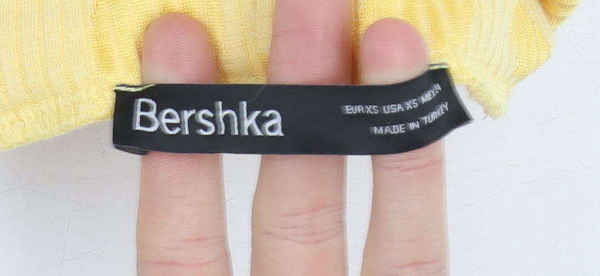 Bershka Women's Yellow Cropped Top, 2XS