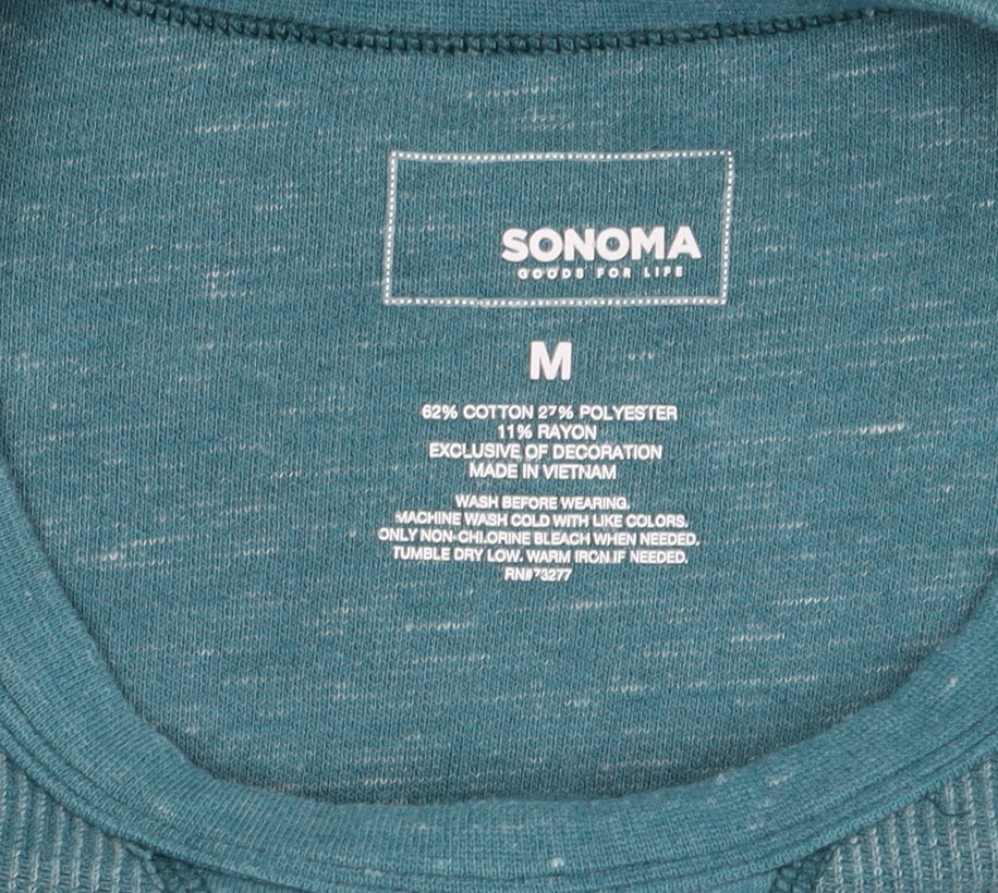 Sonoma Men's Blue Long Sleeve Crew Neck T-Shirt - M