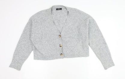 Womens UK Size XS Bershka Grey Cardigan Jumper