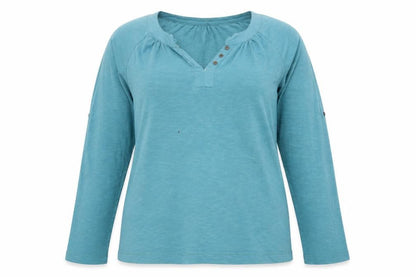 Mudd & Water Women's Blue Cotton Henley Long Sleeve T-Shirt