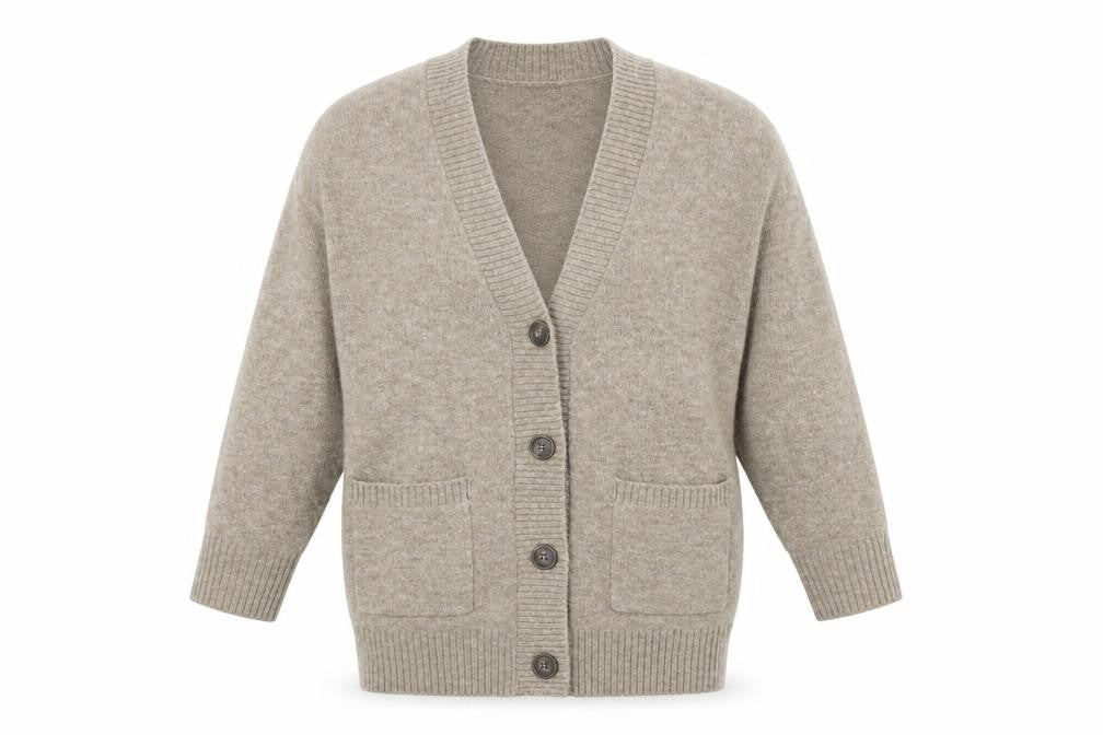 Front view of Mango unisex beige xs knit cardigan