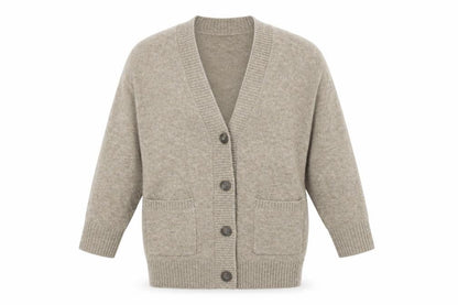 Front view of Mango unisex beige xs knit cardigan