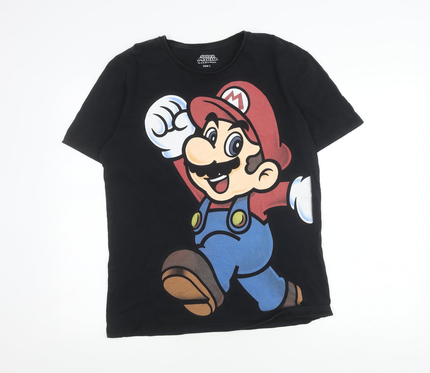Super Mario Men's Black Graphic Tee, Size L, Cotton