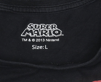 Super Mario Men's Black Graphic Tee, Size L, Cotton