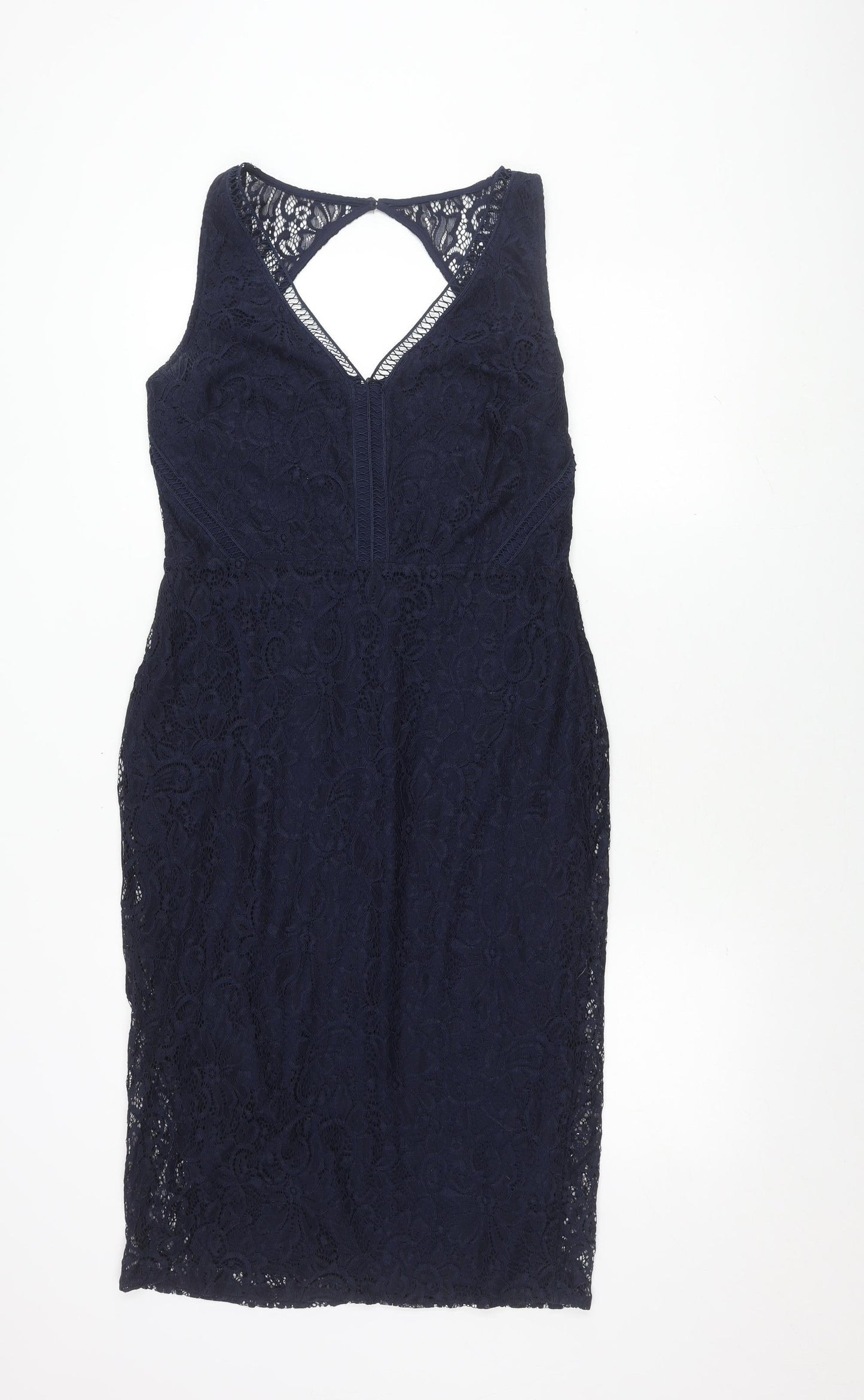 Next Women's Blue Floral Dress, Size 14, V-Neck, Lace, Sleeveless