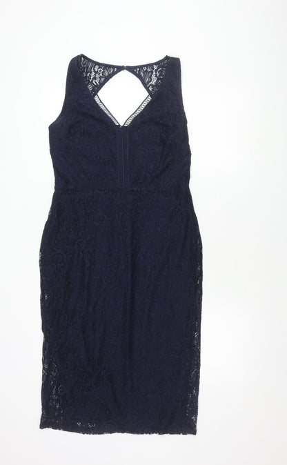 Next Women's Blue Floral Dress, Size 14, V-Neck, Lace, Sleeveless