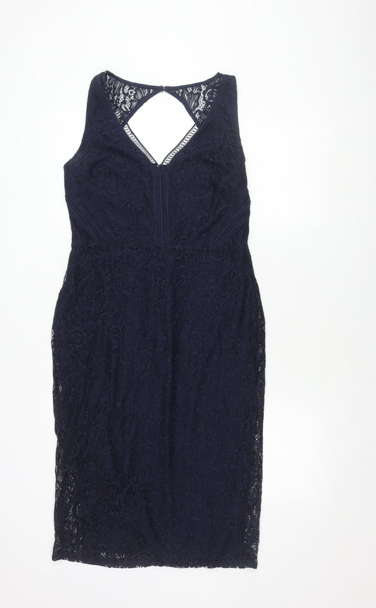 Next Women's Blue Floral Dress, Size 14, V-Neck, Lace, Sleeveless