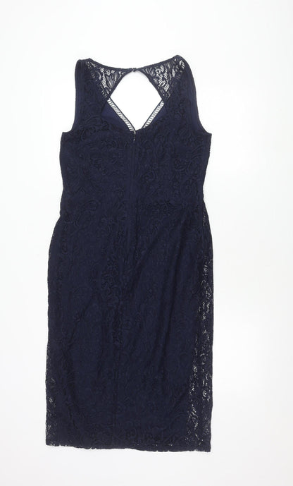 Next Women's Blue Floral Dress, Size 14, V-Neck, Lace, Sleeveless