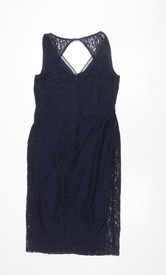 Next Women's Blue Floral Dress, Size 14, V-Neck, Lace, Sleeveless