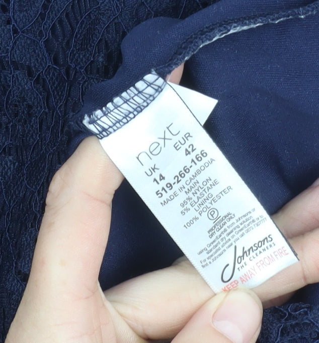 Next Women's Blue Floral Dress, Size 14, V-Neck, Lace, Sleeveless