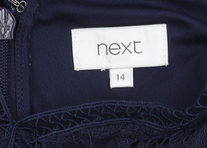 Next Women's Blue Floral Dress, Size 14, V-Neck, Lace, Sleeveless