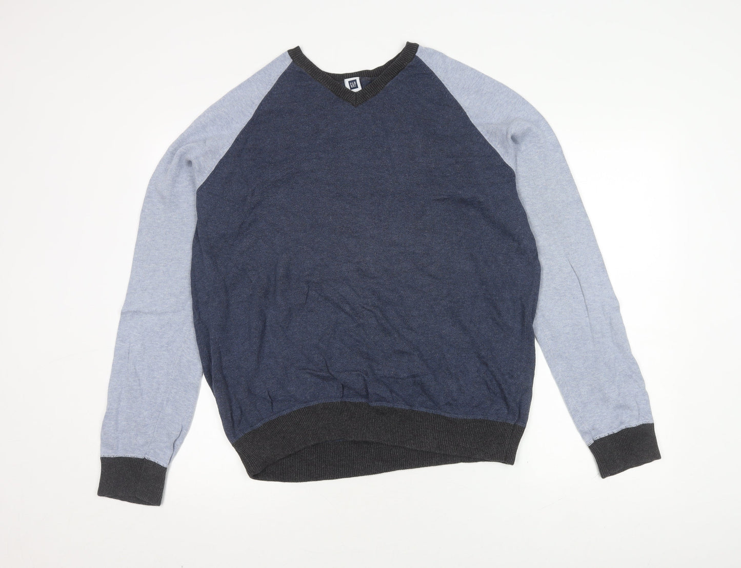 GAP Men's Pullover Jumper, Blue, L, V-Neck, Casual