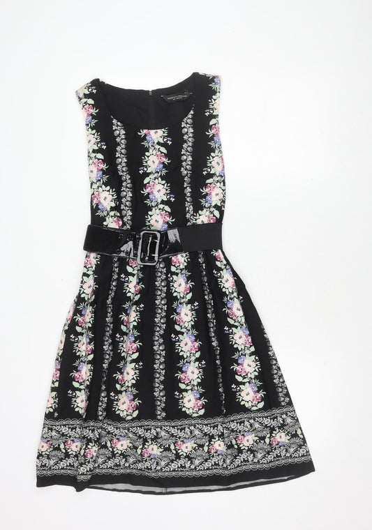 Dorothy Perkins Women's Black Floral A-Line Dress Size 8