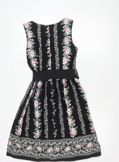 Dorothy Perkins Women's Black Floral A-Line Dress Size 8