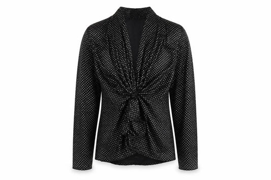 C&A Women's Black Polka Dot V-Neck Top Size 10