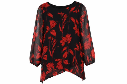 Front view of Roman Women’s Black Floral Blouse, size UK 10, Elegant Look