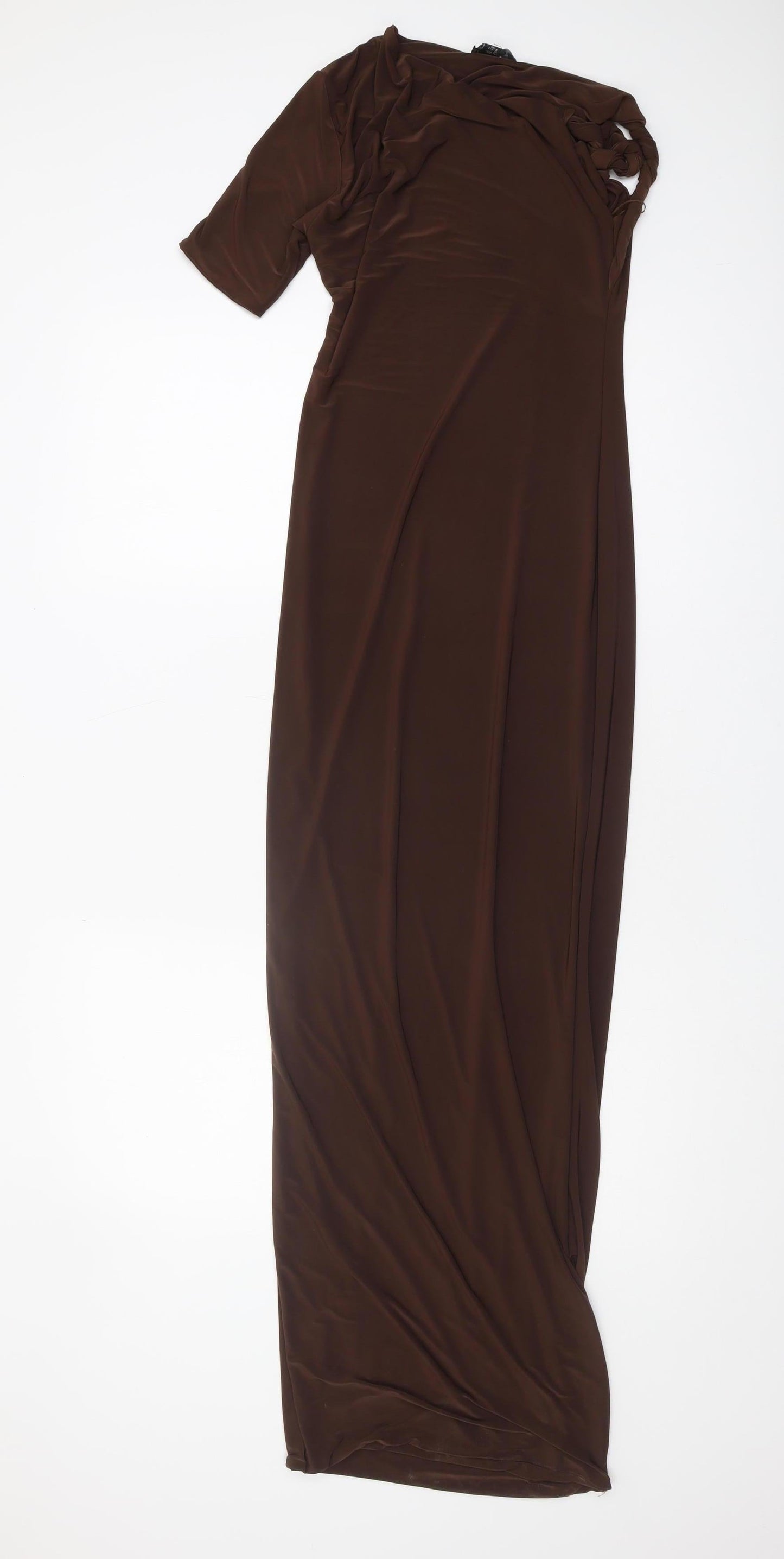 PrettyLittleThing Women Brown Long Dress Size 8 Half Sleeve
