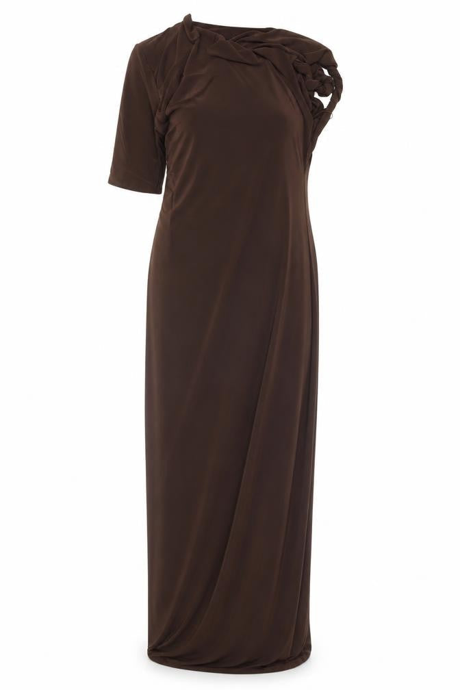 PrettyLittleThing Women Brown Long Dress Size 8 Half Sleeve