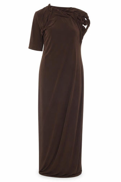 PrettyLittleThing Women Brown Long Dress Size 8 Half Sleeve