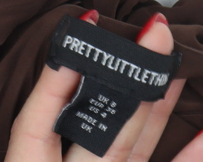 PrettyLittleThing Women Brown Long Dress Size 8 Half Sleeve