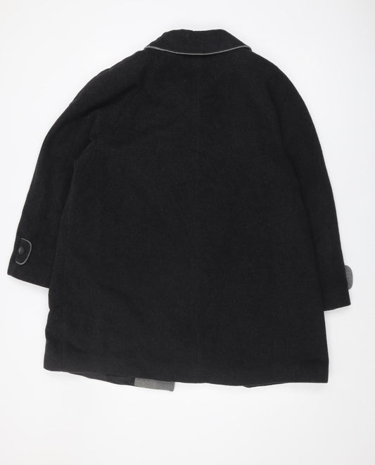 C&A Women Black Wool Coat Size 14 Button Long