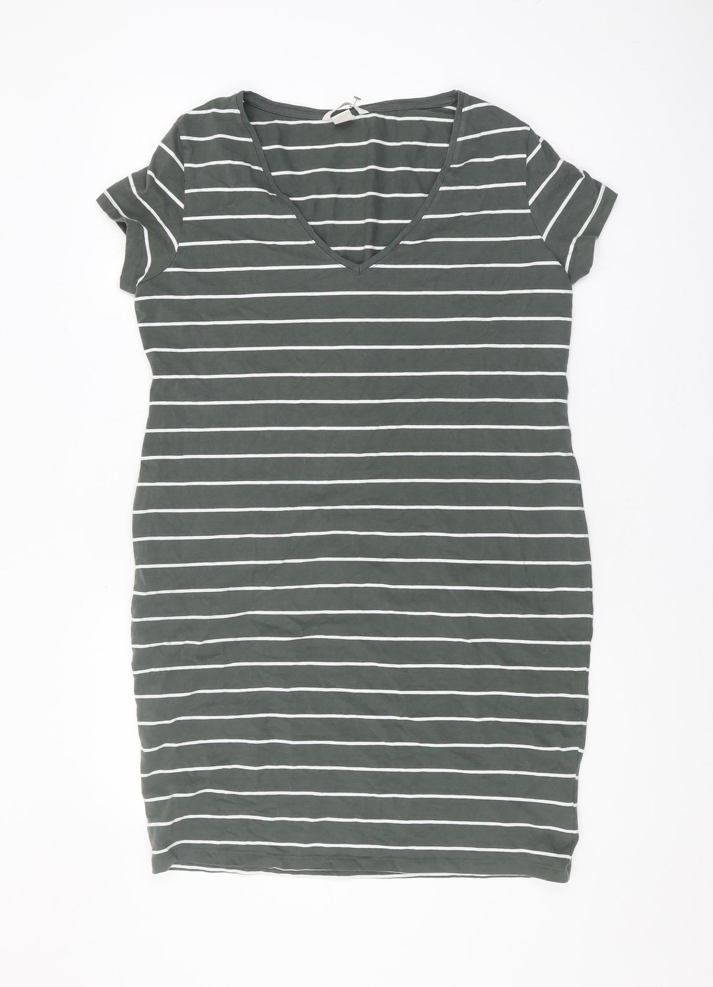 BASIC Women's Green Striped T-Shirt Dress Size 12