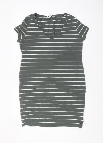 BASIC Women's Green Striped T-Shirt Dress Size 12