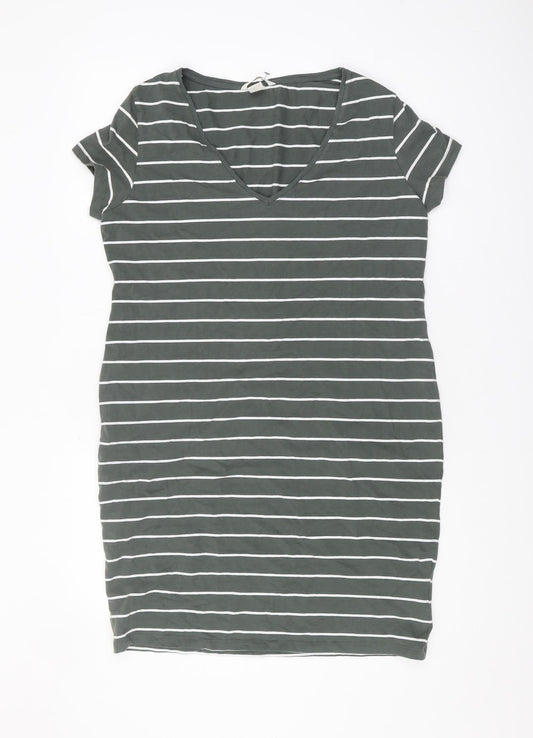 BASIC Women's Green Striped T-Shirt Dress Size 12