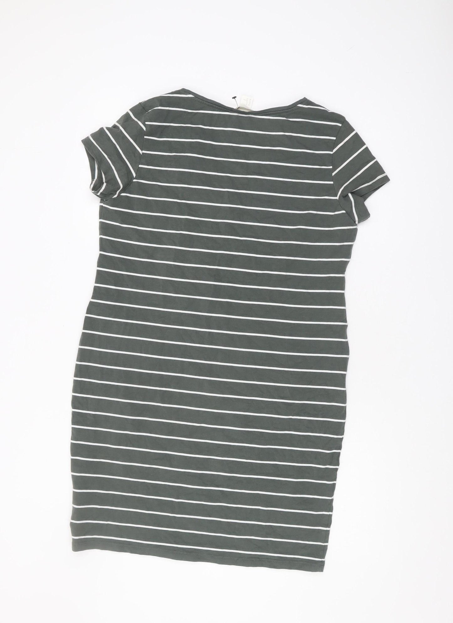 BASIC Women's Green Striped T-Shirt Dress Size 12