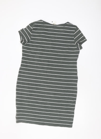 BASIC Women's Green Striped T-Shirt Dress Size 12