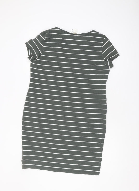 BASIC Women's Green Striped T-Shirt Dress Size 12