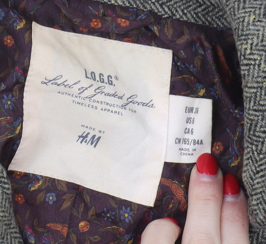 Grey H&M Women's Tweed Blazer Size 8 - Lined, Casual