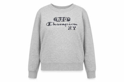 Front view of Champion Grey unisex adults medium pullover sweatshirt