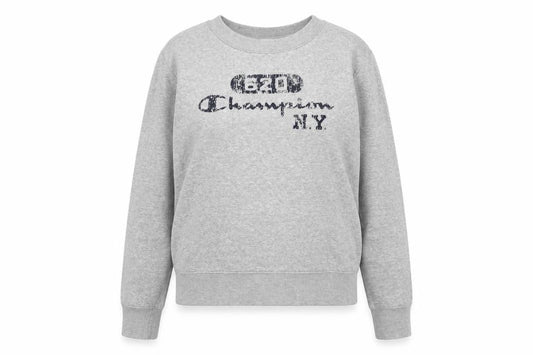 Front view of Champion Grey unisex adults medium pullover sweatshirt