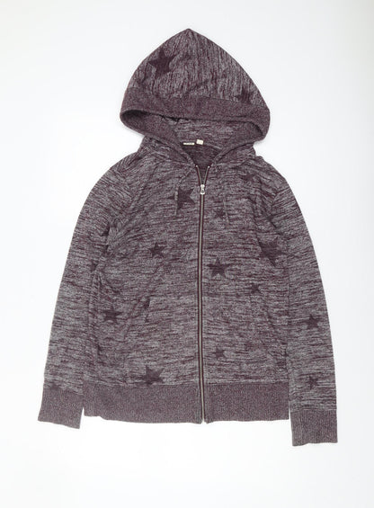 GAP Women's Purple Hooded Star Knit Full Zip Jumper S