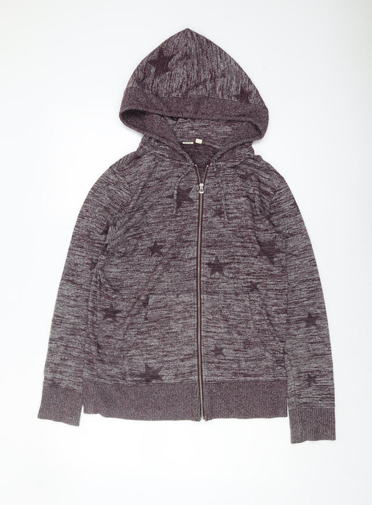 GAP Women's Purple Hooded Star Knit Full Zip Jumper S
