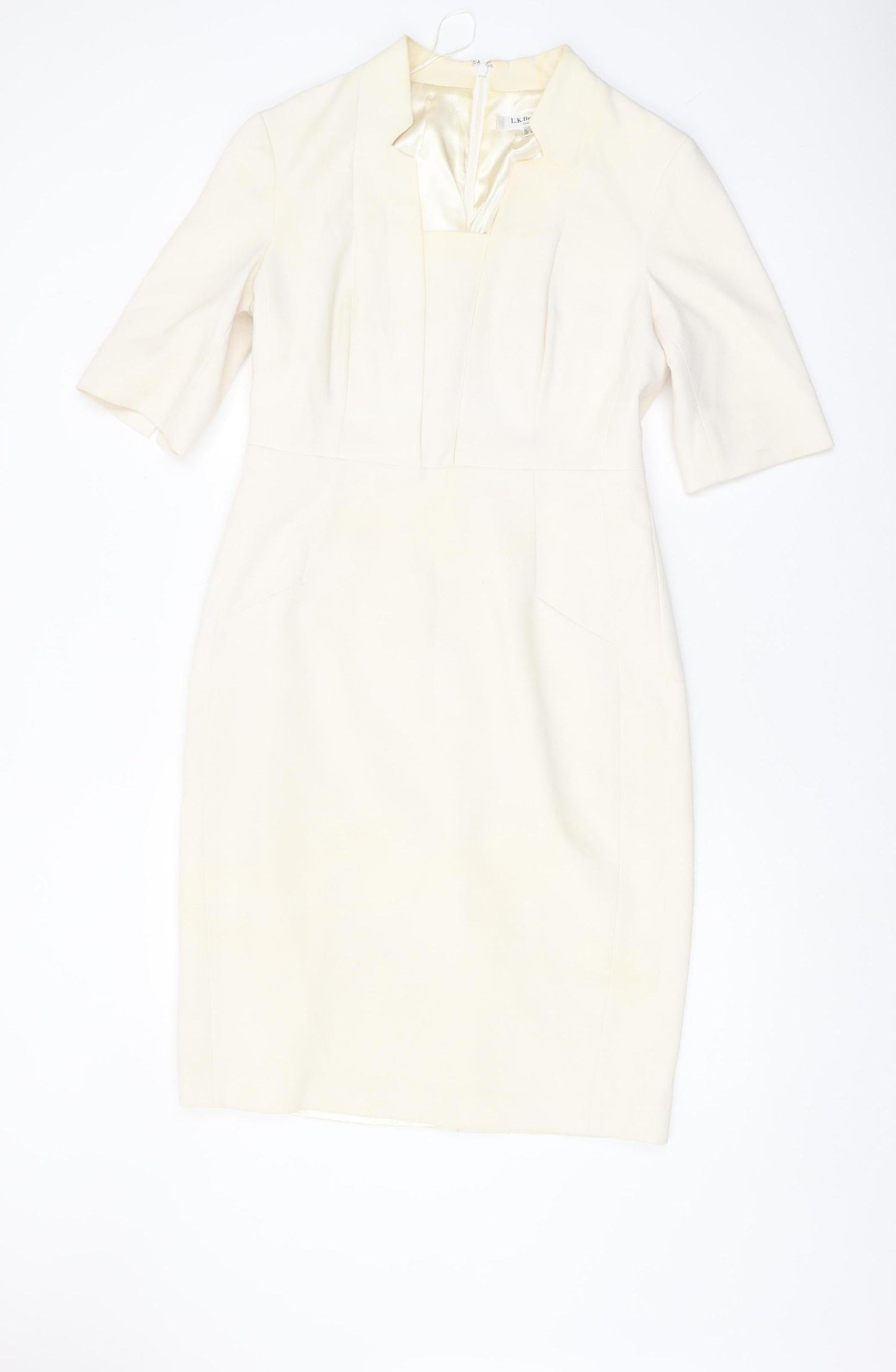 L.K. Bennett Women's Ivory Sheath Dress, Size 12, Elegant Style
