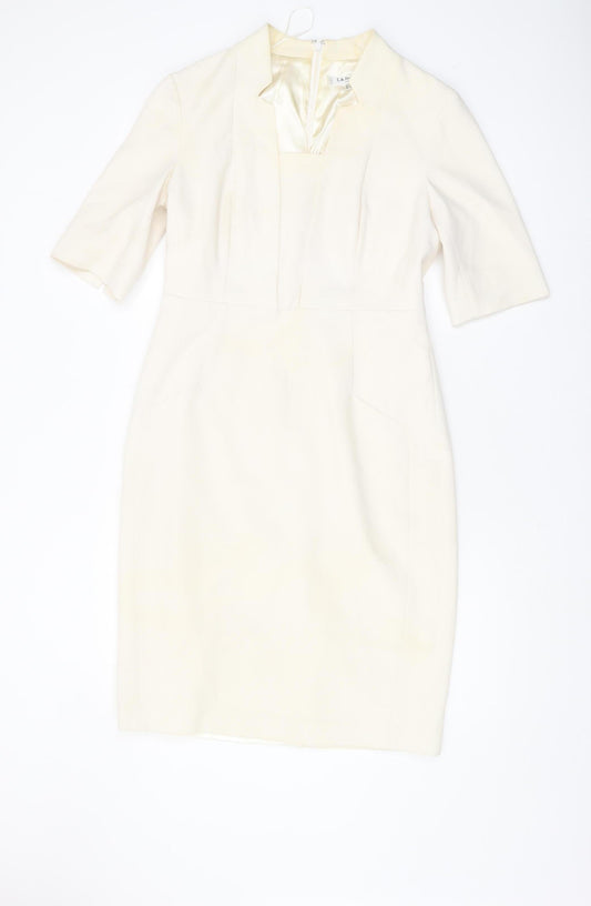 L.K. Bennett Women's Ivory Sheath Dress, Size 12, Elegant Style
