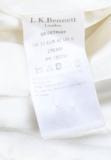 L.K. Bennett Women's Ivory Sheath Dress, Size 12, Elegant Style