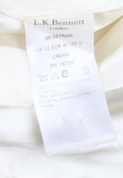 L.K. Bennett Women's Ivory Sheath Dress, Size 12, Elegant Style